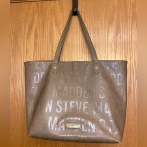 EUC-Steve Madden Taupe Tote Bag with Red & Gold Accents